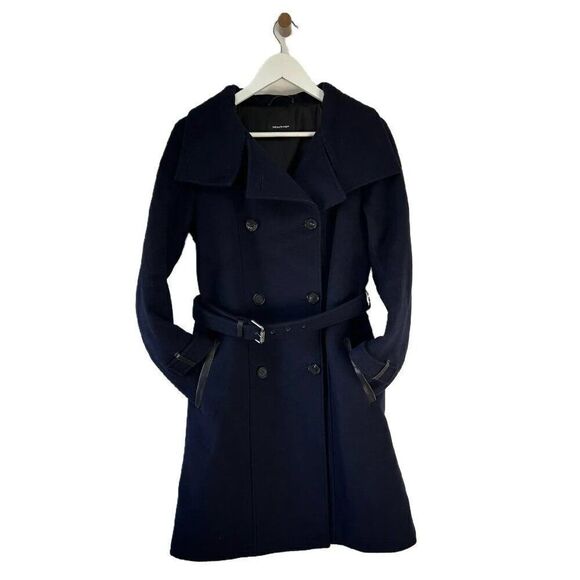 Mackage Navy Blue Double Breasted Belted Wool Coat with Stud Details - Picture 1 of 10